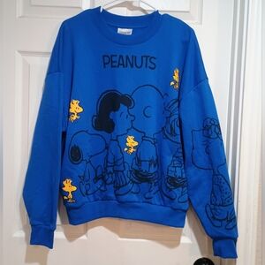 New Snoopy Peanuts Vibrant Blue Crewneck With Yellow Woodstock Accents Medium